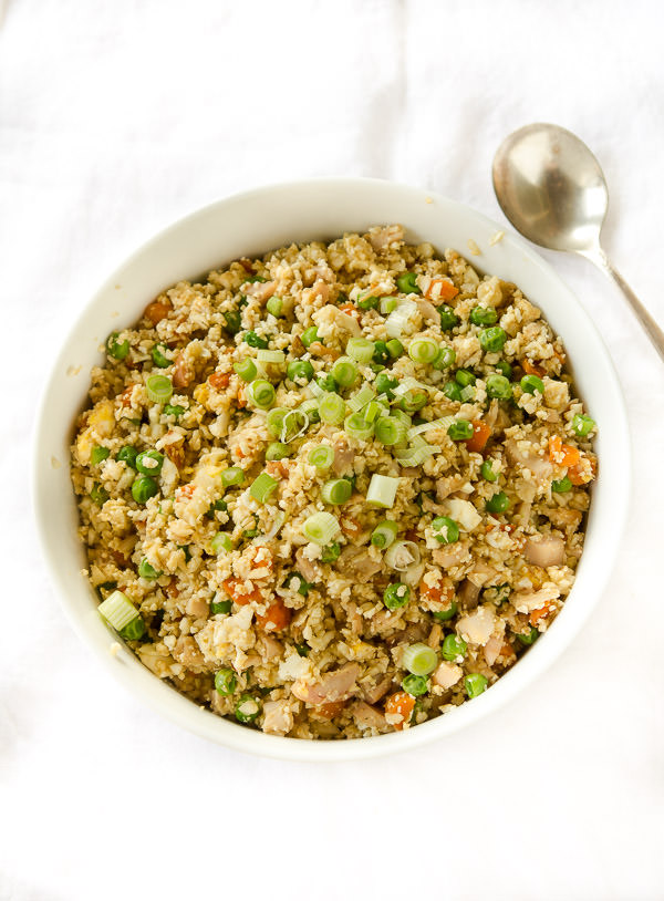 lightened fried cauliflower rice with chicken