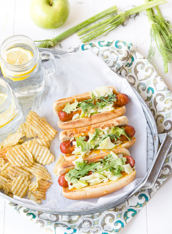 apple, fennel and cheese hot dogs