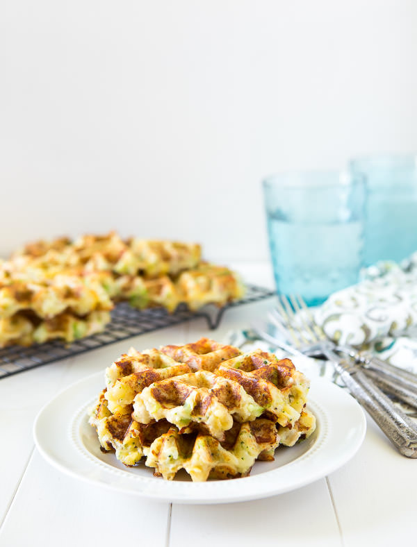 chicken, broccoli and cheddar potato waffles