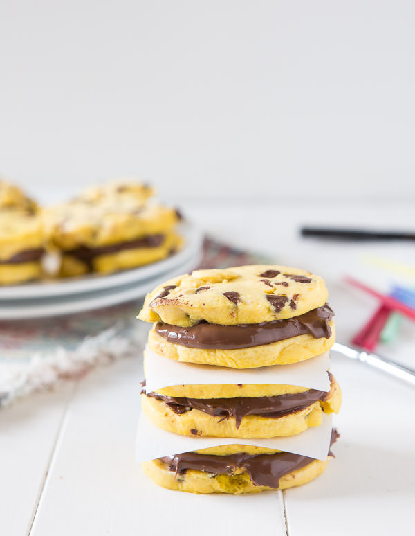 chocolate chip pumpkin shortbread cookie sandwiches