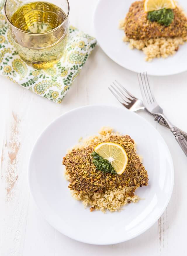 pistachio crusted salmon with pesto