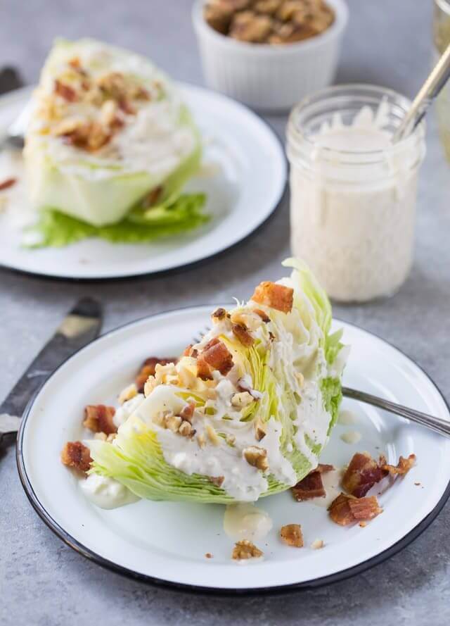 blue cheese dressing on a wedge salad