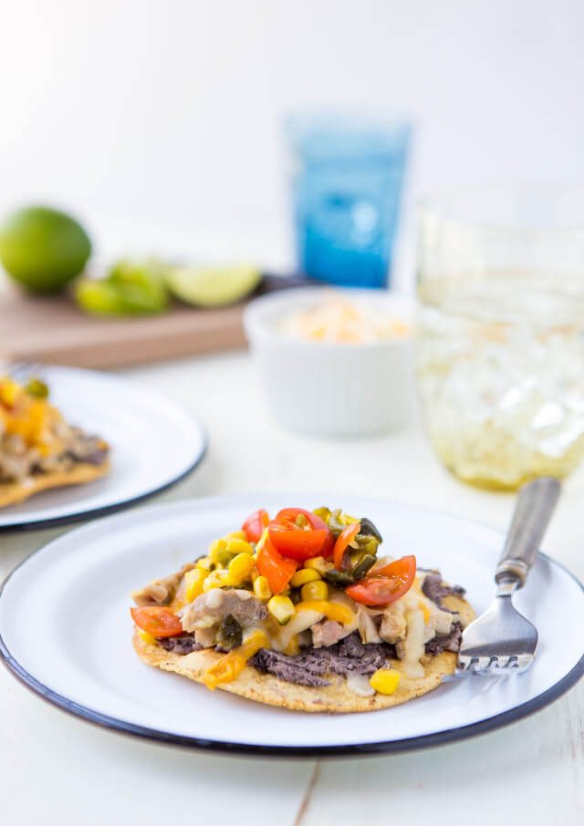 poblano chicken tostadas
