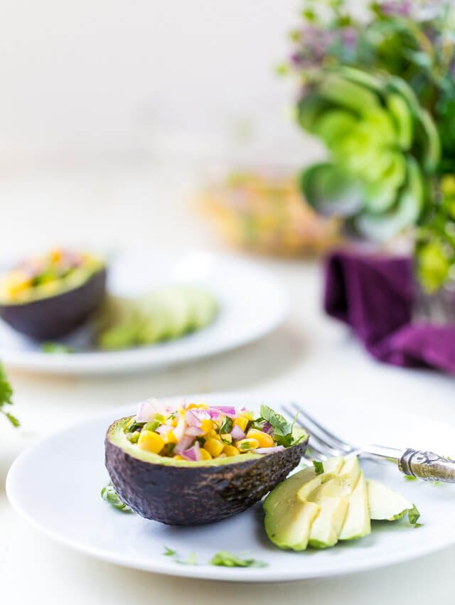 corn salsa stuffed avocados